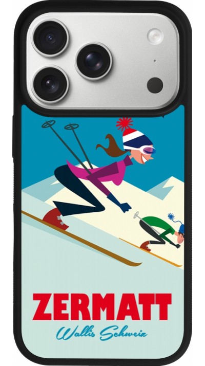 Coque iPhone 17 Pro - Silicone rigide noir Zermatt Ski Downhill