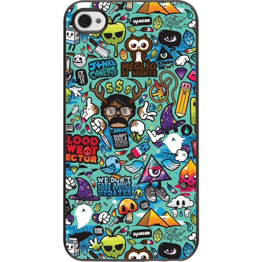 iPhone 4/4s Case Hülle - Mixed Cartoons Turquoise