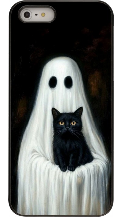 Coque iPhone 5/5s / SE (2016) - Halloween 2025 Ghost with black cat Coque iPhone 5/5s / SE (2016) - Halloween 2025 Ghost with black cat