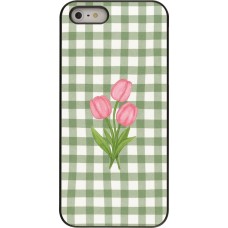 Coque iPhone 5/5s / SE (2016) - Green vichy tulips Spring 2026