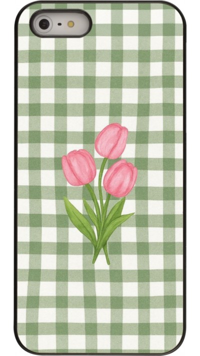Coque iPhone 5/5s / SE (2016) - Green vichy tulips Spring 2026