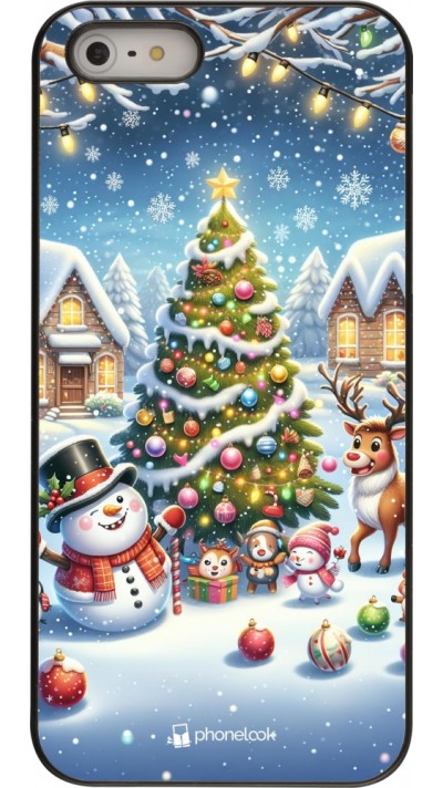 Coque iPhone 5/5s / SE (2016) - Noël 2023 bonhomme de neige et sapin