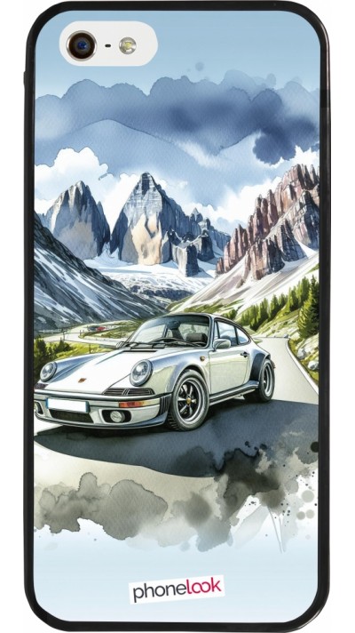 Coque iPhone 5/5s / SE (2016) - Silicone rigide noir Porsche 911 Mountain Watercolor