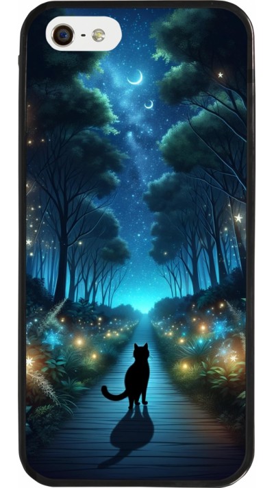 iPhone 5/5s / SE (2016) Case Hülle - Silikon schwarz Schwarze Katze Spaziergang
