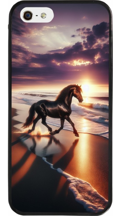 iPhone 5/5s / SE (2016) Case Hülle - Silikon schwarz Pferd majestätisch Strand