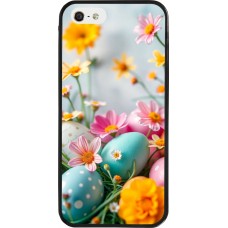 Coque iPhone 5/5s / SE (2016) - Silicone rigide noir Easter 2026 Eggs with flowers
