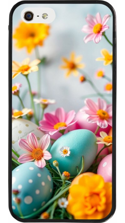 Coque iPhone 5/5s / SE (2016) - Silicone rigide noir Easter 2026 Eggs with flowers