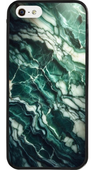 Coque iPhone 5/5s / SE (2016) - Silicone rigide noir Marbre vert majestueux