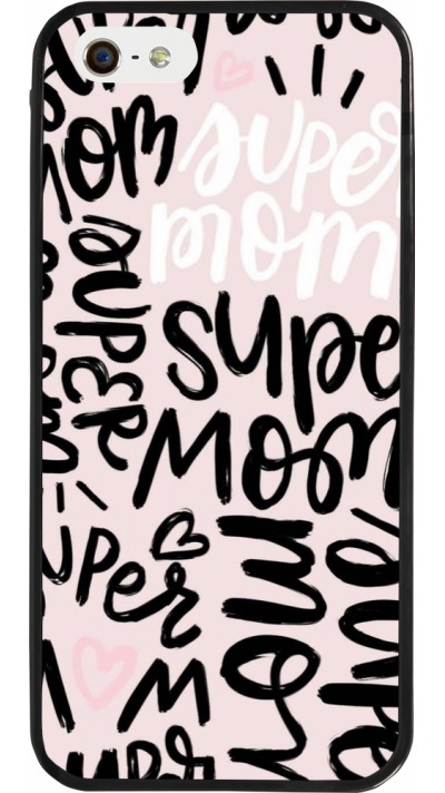 Coque iPhone 5/5s / SE (2016) - Silicone rigide noir Mom 2024 Super mom