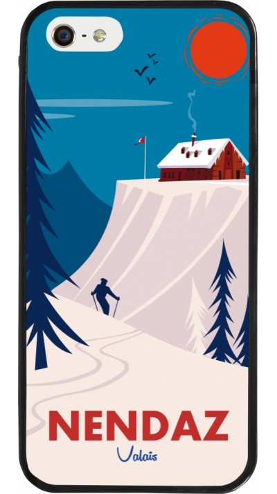 Coque iPhone 5/5s / SE (2016) - Silicone rigide noir Nendaz Cabane Ski