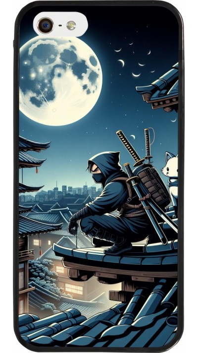 Coque iPhone 5/5s / SE (2016) - Silicone rigide noir Ninja sous la lune