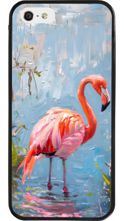 Coque iPhone 5/5s / SE (2016) - Silicone rigide noir Paint Flamingo