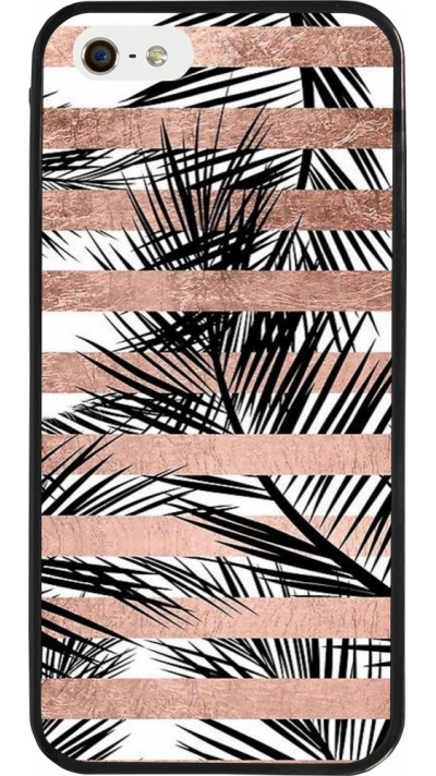 Coque iPhone 5/5s / SE (2016) - Silicone rigide noir Palm trees gold stripes