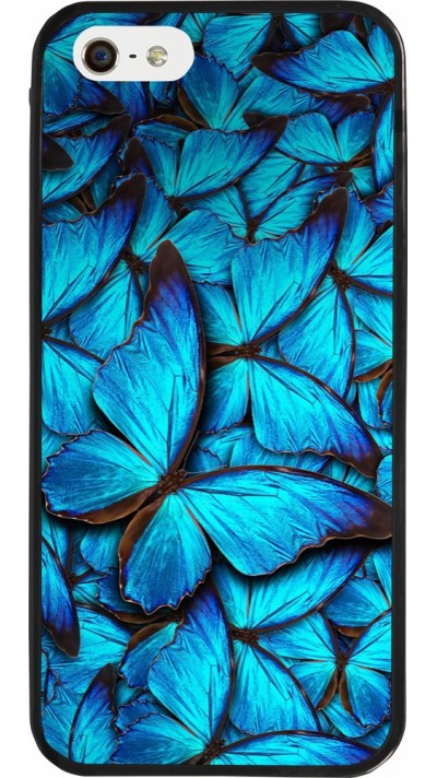 Coque iPhone 5/5s / SE (2016) - Silicone rigide noir Papillon bleu