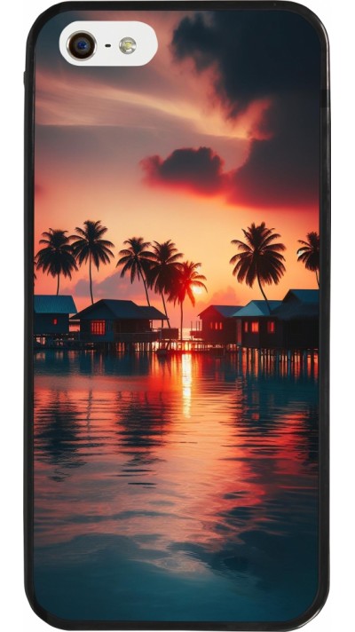 Coque iPhone 5/5s / SE (2016) - Silicone rigide noir Paradis Maldives