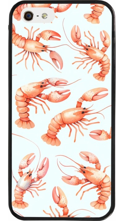 Coque iPhone 5/5s / SE (2016) - Silicone rigide noir Pattern de homards pastels