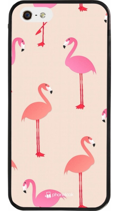 Coque iPhone 5/5s / SE (2016) - Silicone rigide noir Pink Flamingos Pattern