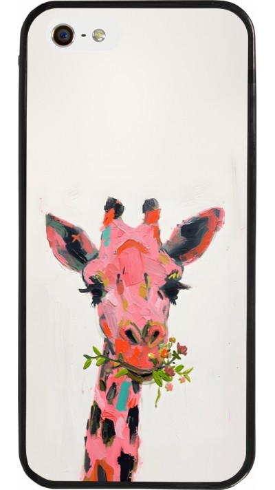 Coque iPhone 5/5s / SE (2016) - Silicone rigide noir Pink Girafe Paint
