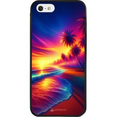 Coque iPhone 5/5s / SE (2016) - Silicone rigide noir Plage coucher soleil flashy