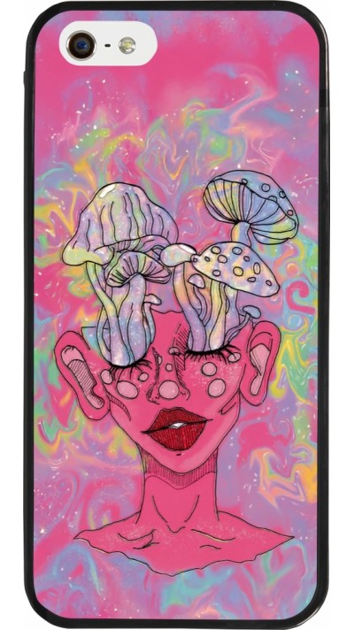 Coque iPhone 5/5s / SE (2016) - Silicone rigide noir Psychedelic pink mushroom
