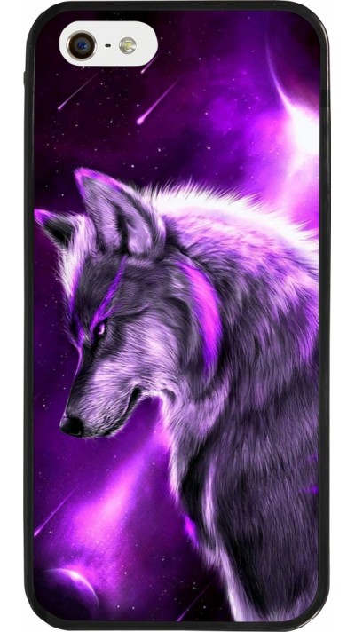 Coque iPhone 5/5s / SE (2016) - Silicone rigide noir Purple Sky Wolf