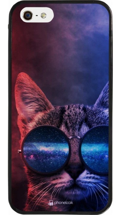 Coque iPhone 5/5s / SE (2016) - Silicone rigide noir Red Blue Cat Glasses