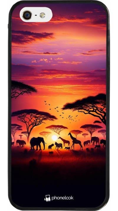 Coque iPhone 5/5s / SE (2016) - Silicone rigide noir Safari sunset wildlife