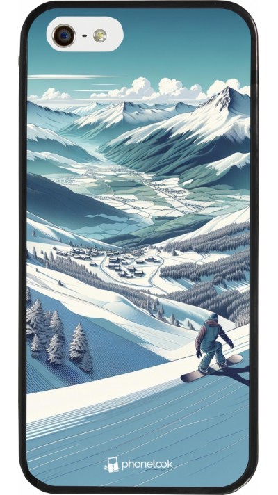 Coque iPhone 5/5s / SE (2016) - Silicone rigide noir Snowboarder Montagne