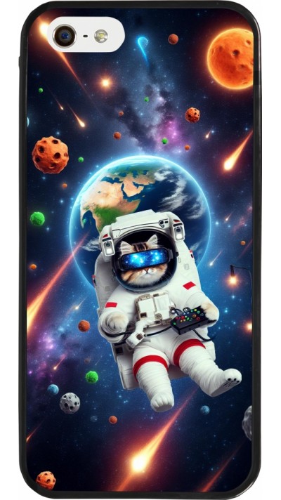 Coque iPhone 5/5s / SE (2016) - Silicone rigide noir VR SpaceCat Odyssey