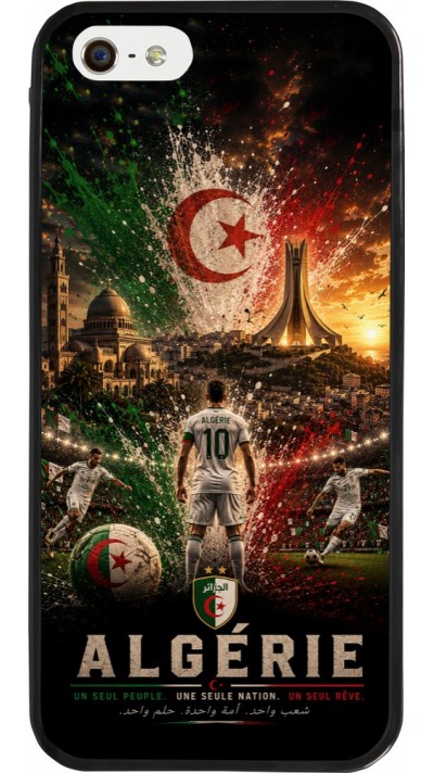 Coque iPhone 5/5s / SE (2016) - Silicone rigide noir Football Algérie splash 2026