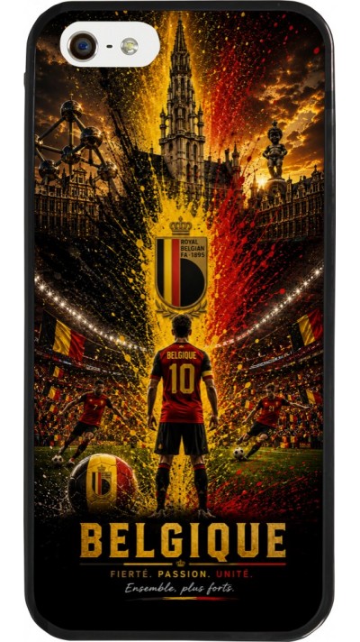 Coque iPhone 5/5s / SE (2016) - Silicone rigide noir Football Belgique splash 2026