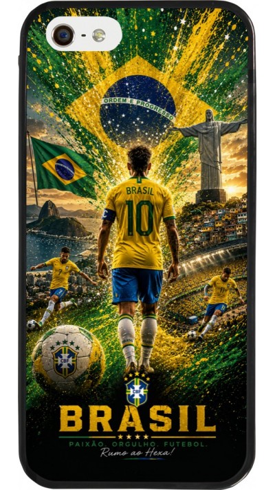 Coque iPhone 5/5s / SE (2016) - Silicone rigide noir Football Brésil splash 2026