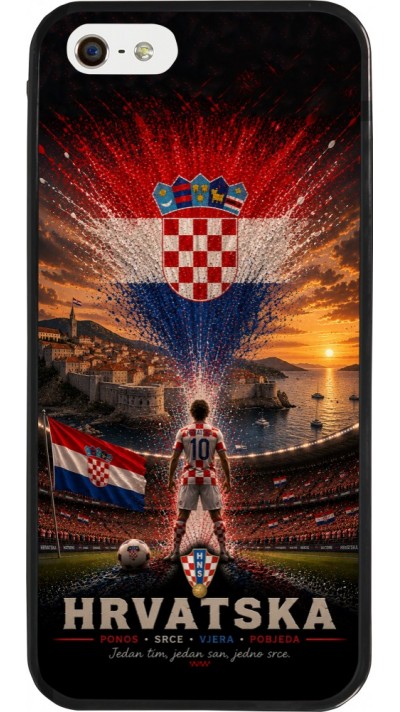 Coque iPhone 5/5s / SE (2016) - Silicone rigide noir Football Croatie splash 2026