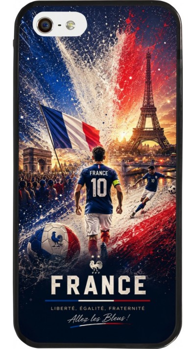 Coque iPhone 5/5s / SE (2016) - Silicone rigide noir Football France splash 2026