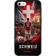 Coque iPhone 5/5s / SE (2016) - Silicone rigide noir Football Schweiz splash 2026