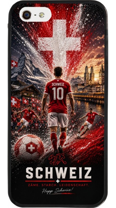Coque iPhone 5/5s / SE (2016) - Silicone rigide noir Football Schweiz splash 2026