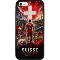Coque iPhone 5/5s / SE (2016) - Silicone rigide noir Football Suisse splash 2026
