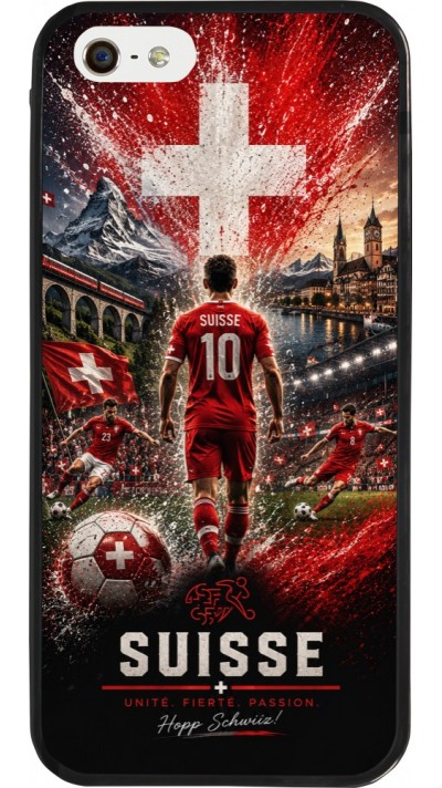 Coque iPhone 5/5s / SE (2016) - Silicone rigide noir Football Suisse splash 2026