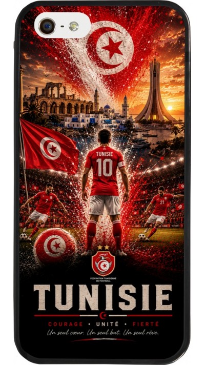 Coque iPhone 5/5s / SE (2016) - Silicone rigide noir Football Tunisie splash 2026