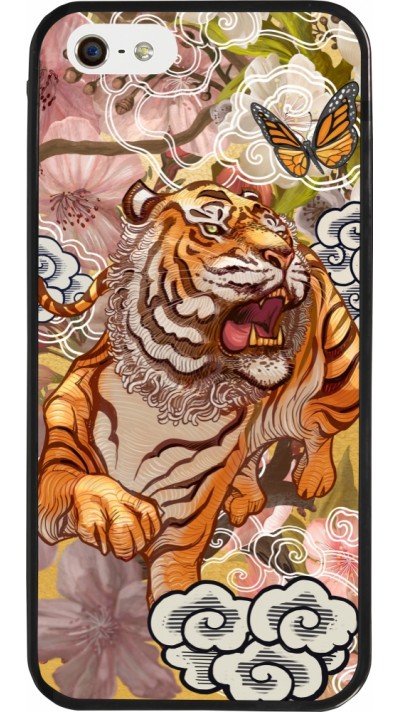 Coque iPhone 5/5s / SE (2016) - Silicone rigide noir Spring 23 japanese tiger