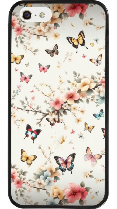 Coque iPhone 5/5s / SE (2016) - Silicone rigide noir Spring 25 Papillons Légers