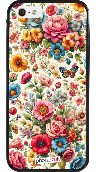 Coque iPhone 5/5s / SE (2016) - Silicone rigide noir Spring 25 printemps fleuri