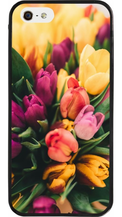 Coque iPhone 5/5s / SE (2016) - Silicone rigide noir Bouquet of tulips Spring 2026