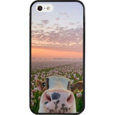 Coque iPhone 5/5s / SE (2016) - Silicone rigide noir Cow with tulips Spring 2026