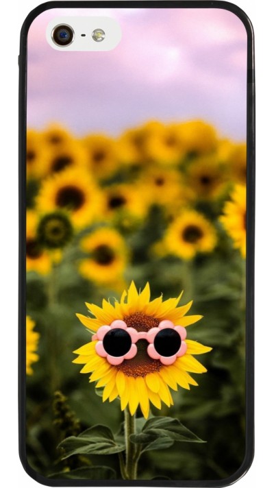 Coque iPhone 5/5s / SE (2016) - Silicone rigide noir Sunflower with glasses Spring 2026