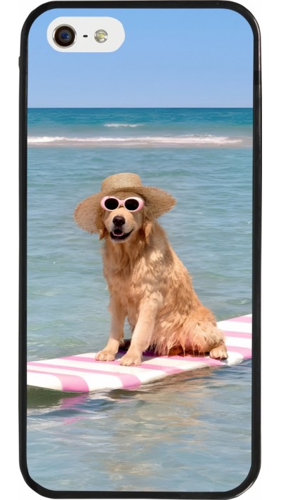 Coque iPhone 5/5s / SE (2016) - Silicone rigide noir Summer Dog on Paddle
