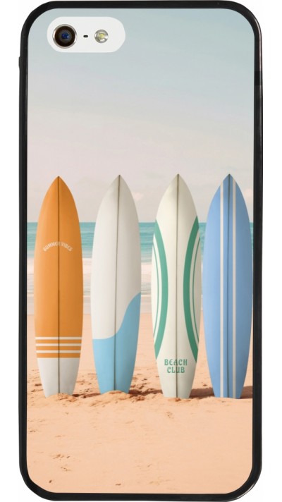 Coque iPhone 5/5s / SE (2016) - Silicone rigide noir Summer surfboard 2025