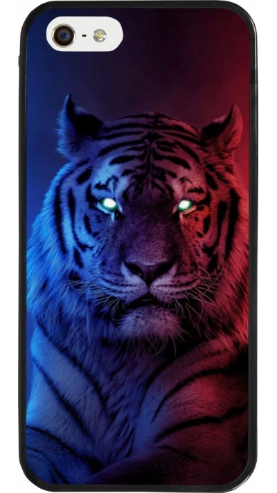 Coque iPhone 5/5s / SE (2016) - Silicone rigide noir Tiger Blue Red