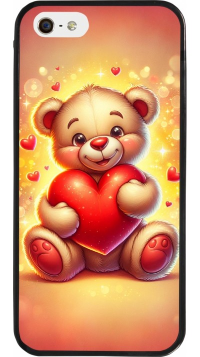 Coque iPhone 5/5s / SE (2016) - Silicone rigide noir Valentine 2024 Teddy love