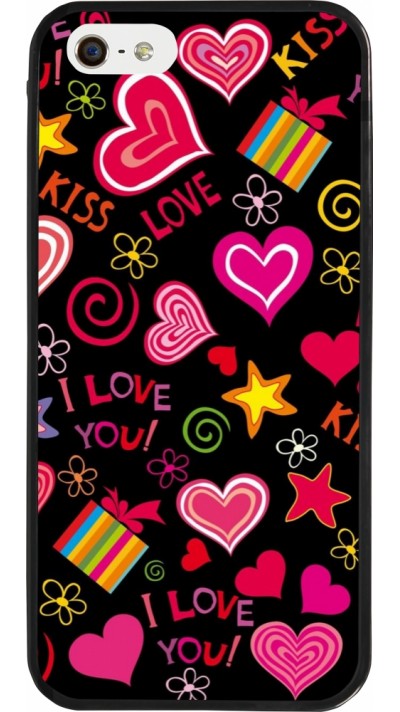 Coque iPhone 5/5s / SE (2016) - Silicone rigide noir Valentine 2023 love symbols